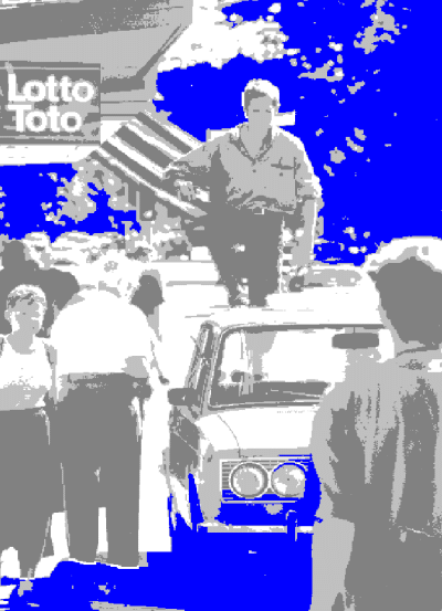 Illustrierende Zeichnung eines Menschen, der von Spielzeug gro&szlig;en Autos angegriffen wird.